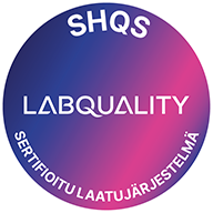 Ympyrä, jonka sisällä on teksti Labquality SHQS sertifioitu laatujärjestelmä.