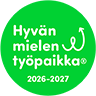 Vihreä ympyrä, jonka sisällä on teksti Hyvän mielen työpaikka 2026-2027