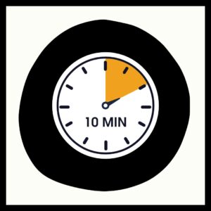 Kello, jossa on merkattu 10 minuuttia kuvastaen taukoa.